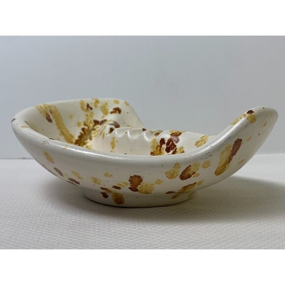 Vintage Handcrafted Ceramic Ashtray Splatter Glaze Brown Gold Earthy 4 Notches - Picture 6 of 15
